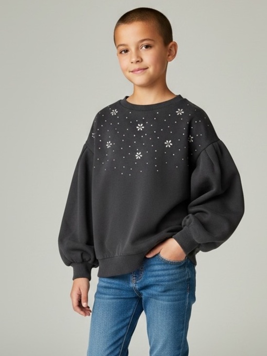 Mango Other - MNG Mango Kids Rhinestone Puff Sleeve Sweatshirt - Girl's 11/12 (152cm)